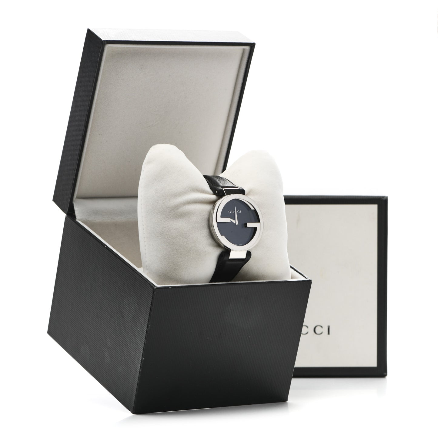 Stainless Steel Calfskin 37mm Interlocking G Quartz Watch Black