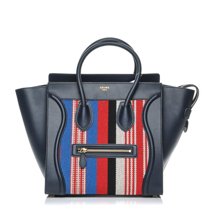Celine Smooth Calfskin Striped Cotton Canvas Mini Luggage Navy Blue 1 of 7