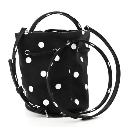 Balenciaga Recycled Sport Nylon Polka Dot Logo Embroidered Wheel Drawstring Bucket Bag XS Black White 3 of 9