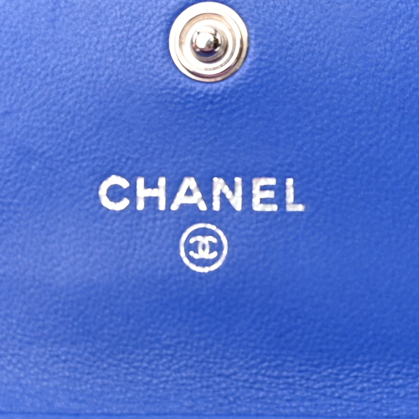 Lambskin Quilted Flap Card Holder On Chain Blue