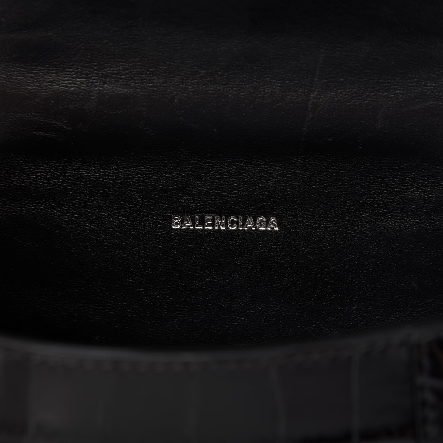 Balenciaga Shiny Calfskin Monochrome Crocodile Embossed Hourglass Top Handle Bag XS Black 9 of 9