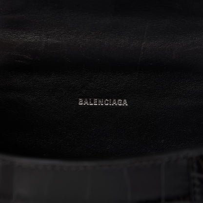 Balenciaga Shiny Calfskin Monochrome Crocodile Embossed Hourglass Top Handle Bag XS Black 9 of 9