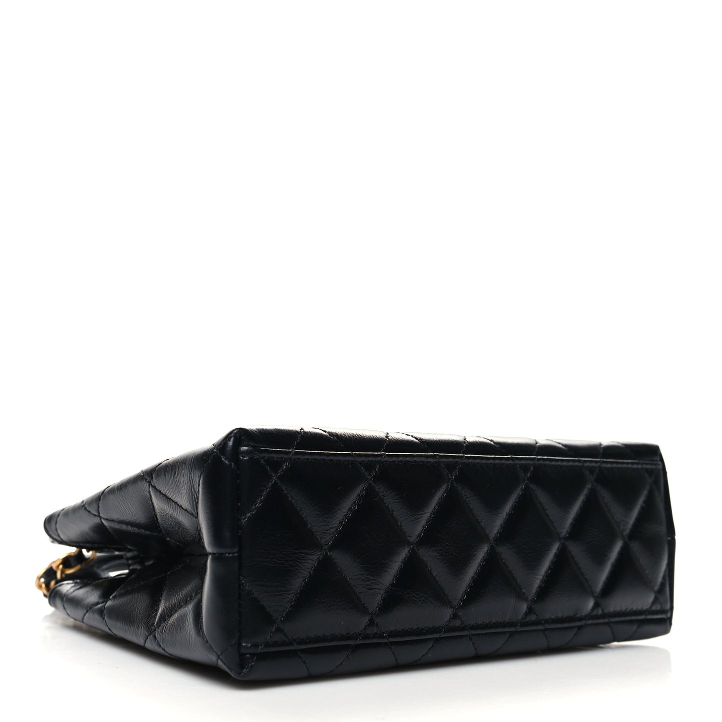 Shiny Aged Calfskin Quilted Nano Kelly Shopper Black