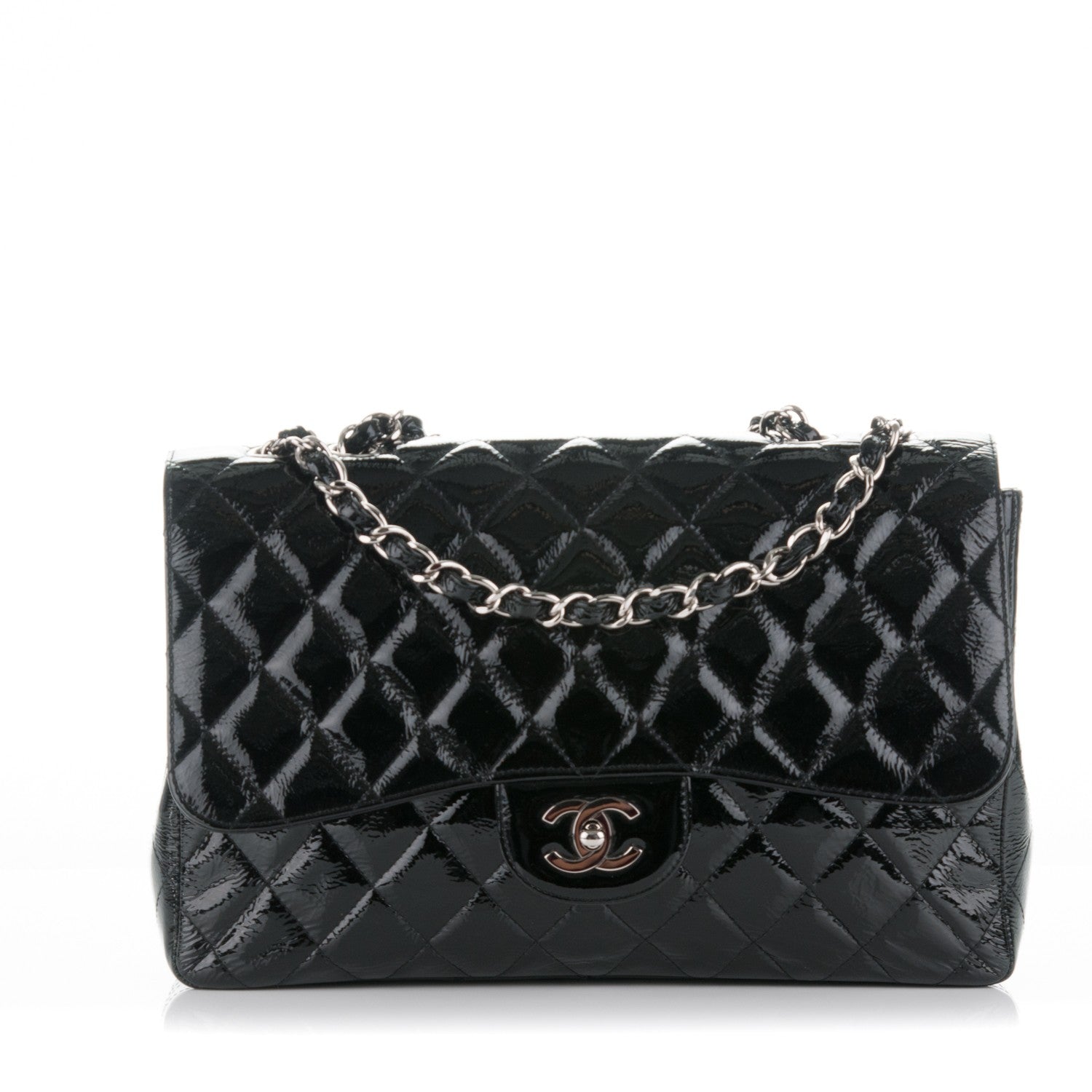 Chanel Distressed Patent Quilted Jumbo Single Flap Black 1 of 7
