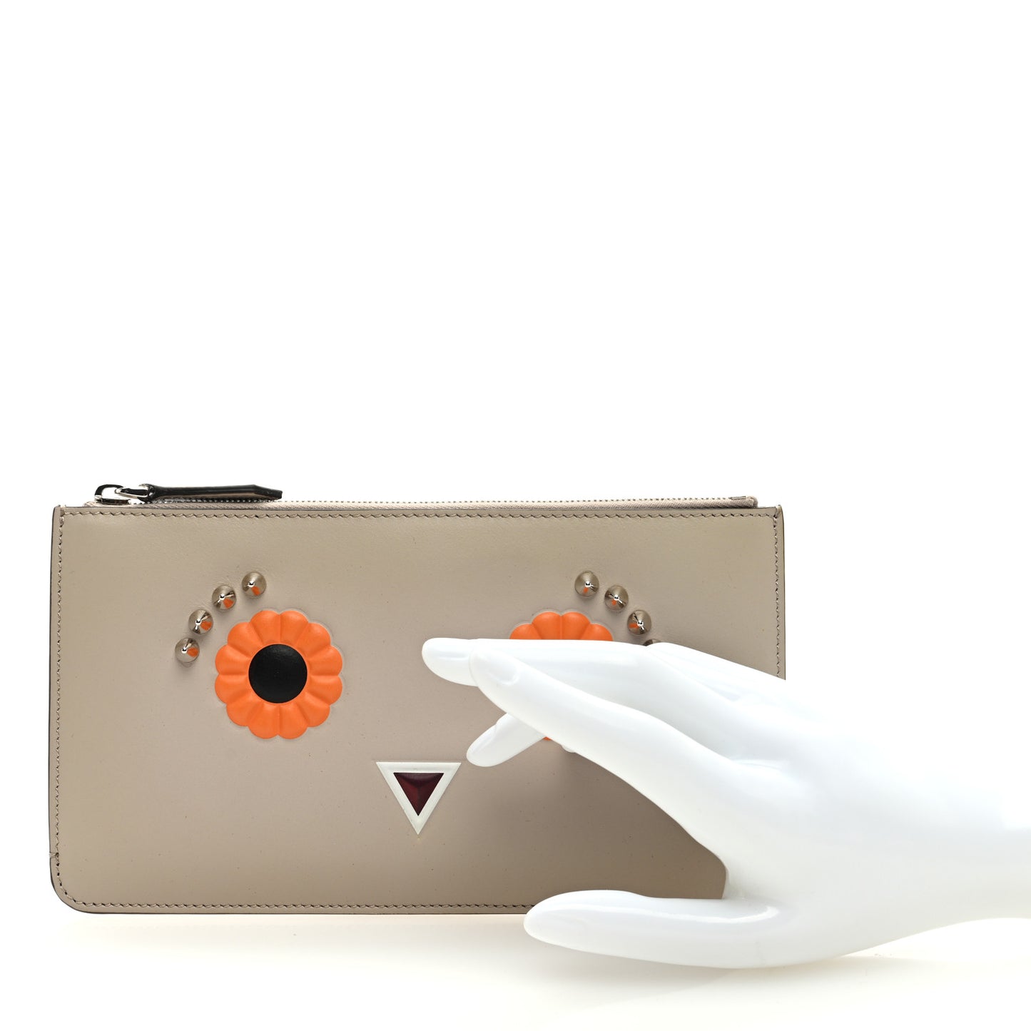 Vitello Century Lucido Hypnoteyes Studded Zip Pouch Grigio Polvere Arancio Multicolor