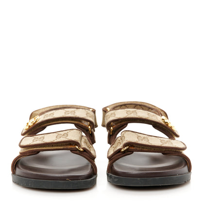 Gucci Monogram Kid Scamosciato Double G Womens Dad Sandals 37.5 Beige Ebony New Acero 3 of 11