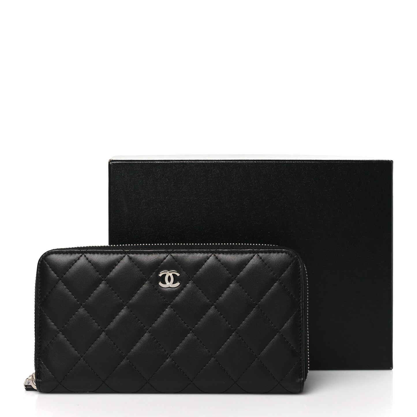 Lambskin Quilted Large Gusset Zip Around Wallet Black