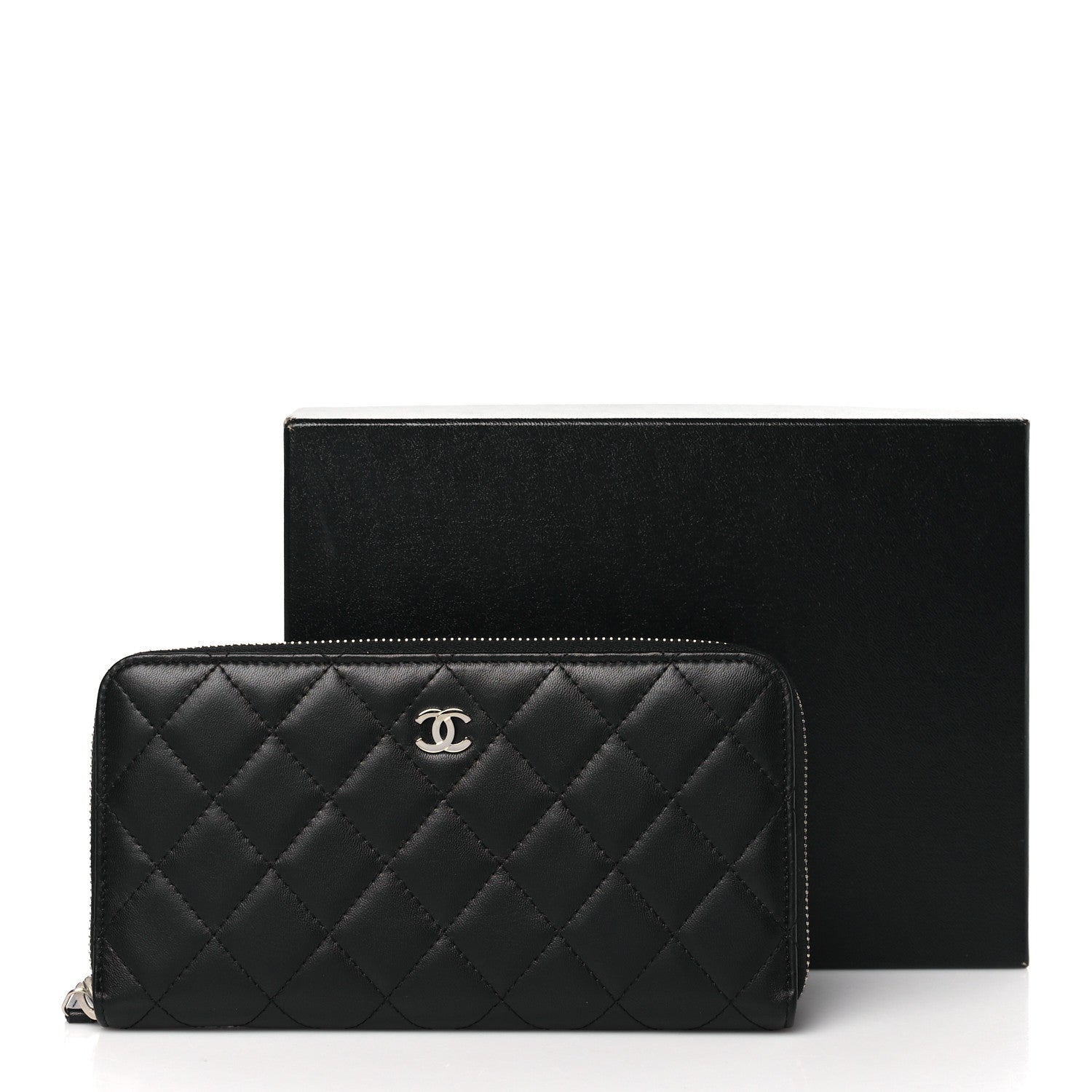 Chanel Lambskin Quilted Large Gusset Zip Around Wallet Black 10 of 10