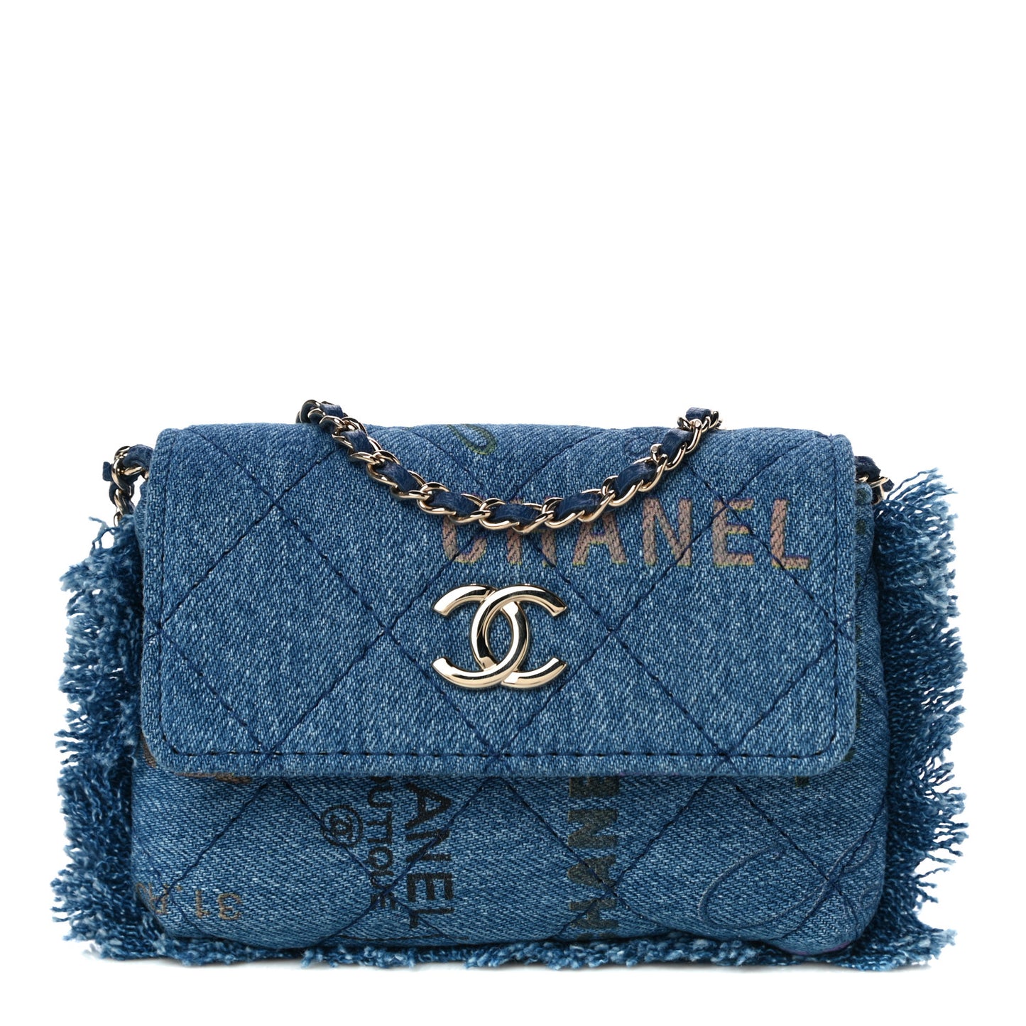 Denim Quilted Denim Mood Clutch With Chain Blue Multicolor
