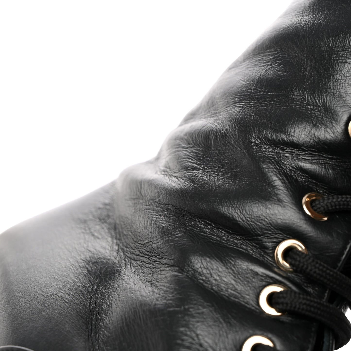 Crumpled Calfskin Patent Cap Toe Lace Up Combat Boots 38.5 Black