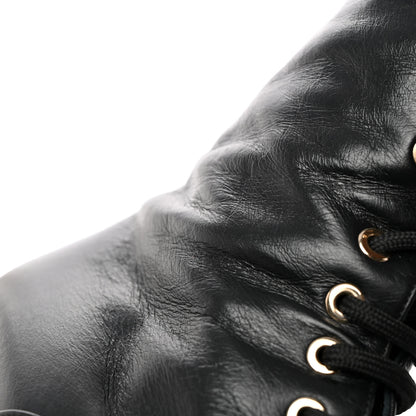 Chanel Crumpled Calfskin Patent Cap Toe Lace Up Combat Boots 38.5 Black 9 of 10