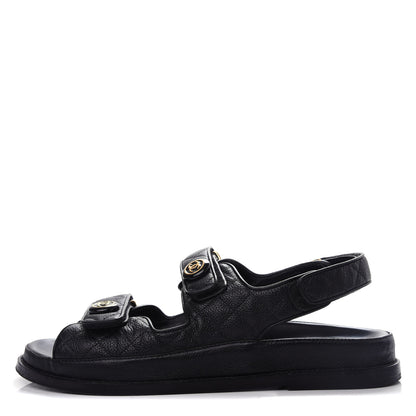 Chanel Grained Calfskin Velcro Dad Sandals 41 Black 1 of 11
