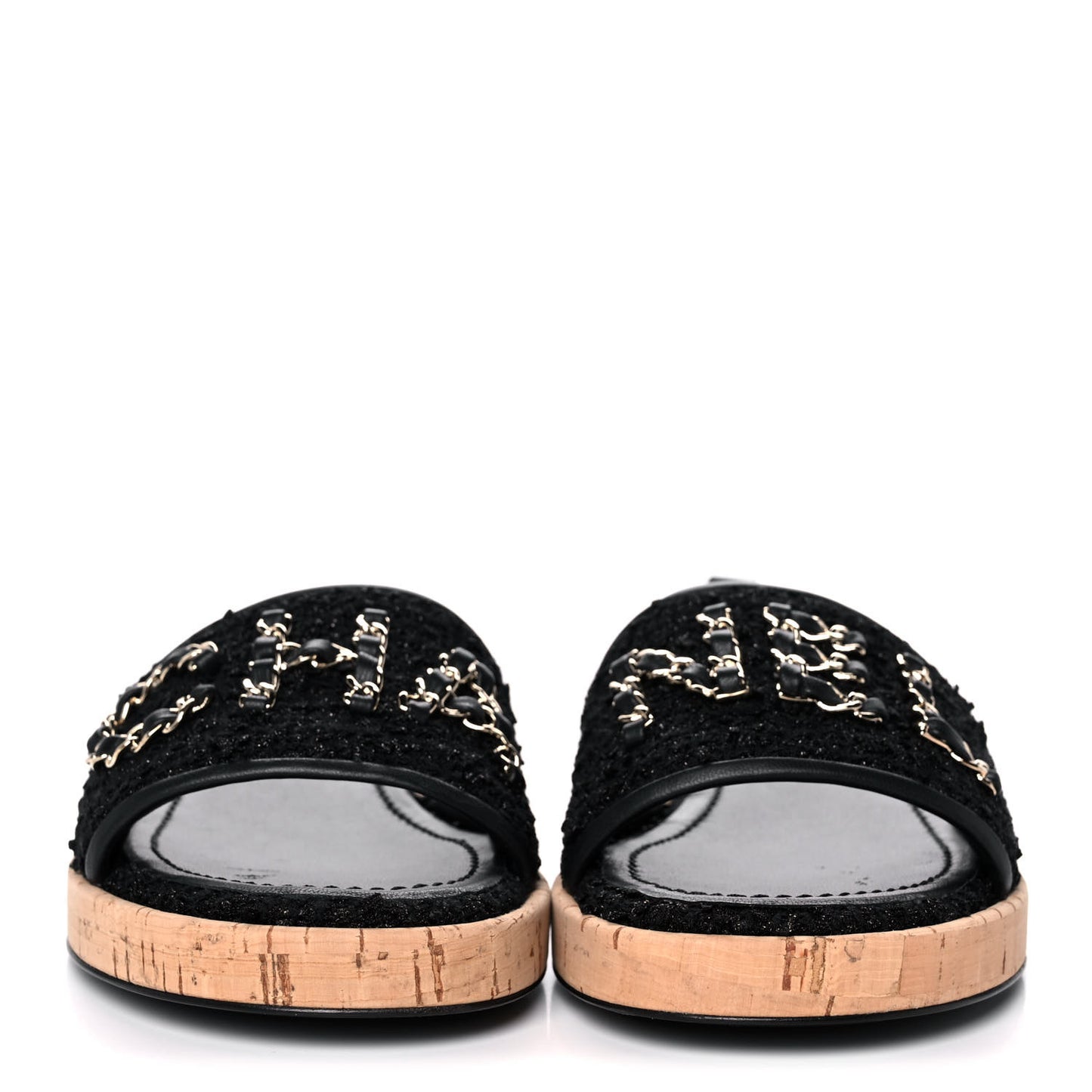 Tweed Cork CC Chain Mule Sandal 37 Black