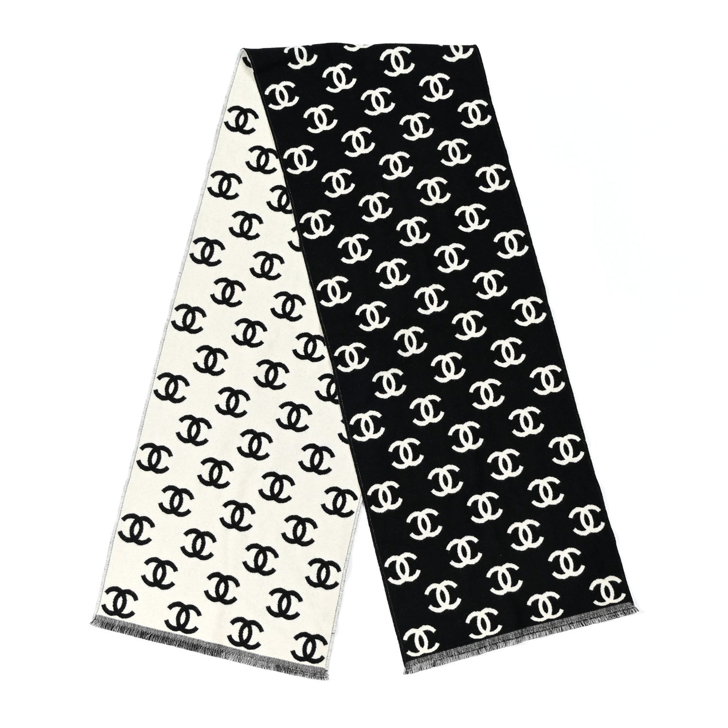 Wool Cashmere CC Scarf Black White