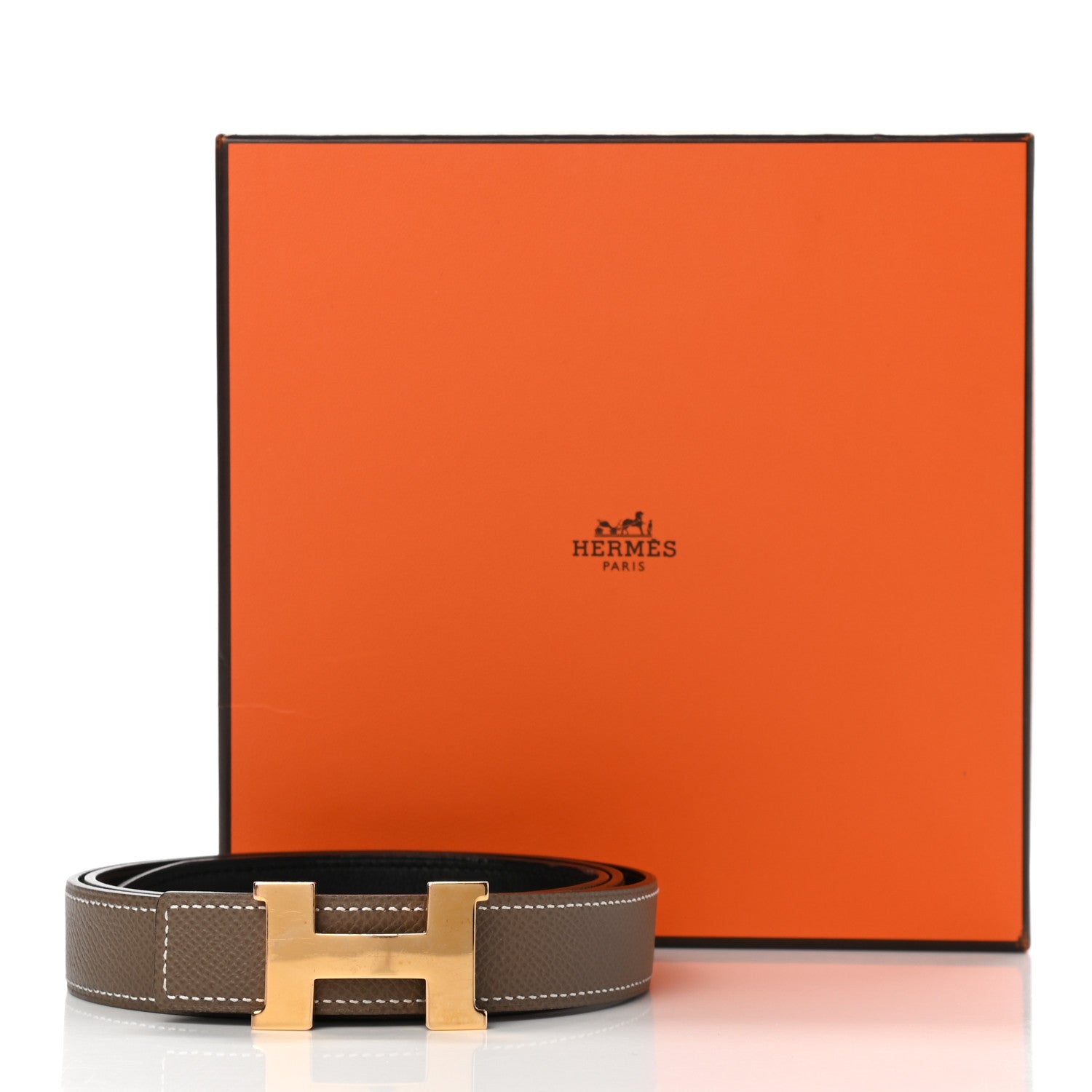Hermes Swift Epsom 24mm Mini Constance H Belt 90 Black Etoupe 7 of 7
