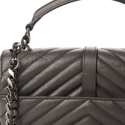 Saint Laurent Sheepskin Matelasse Chevron Monogram Medium College Bag Asphalt 16 of 17