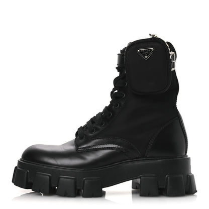 Prada Spazzolato Rois Nylon Metal Triangle Logo Mens Monolith Pouch Pocket 55mm Boots 7.5 Black 1 of 13