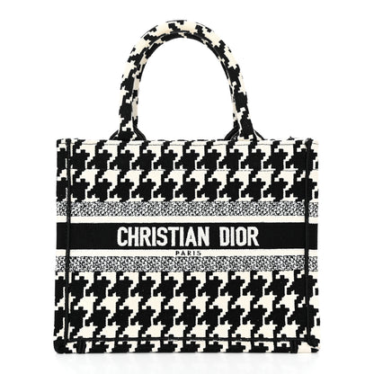 Christian Dior Canvas Houndstooth Embroidered Small Book Tote Black White 1 of 12