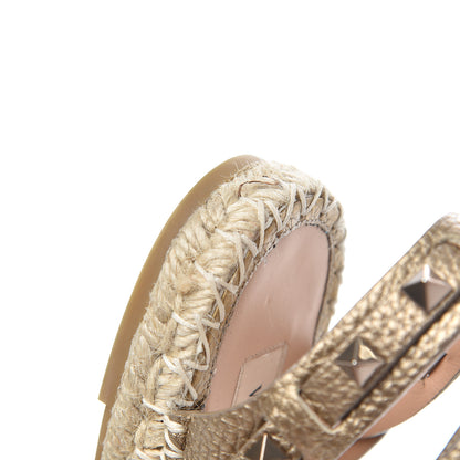 Valentino Garavani Metallic Calfskin Rockstud Ankle Strap Espadrille Flat Sandals 40 Skin 12 of 17