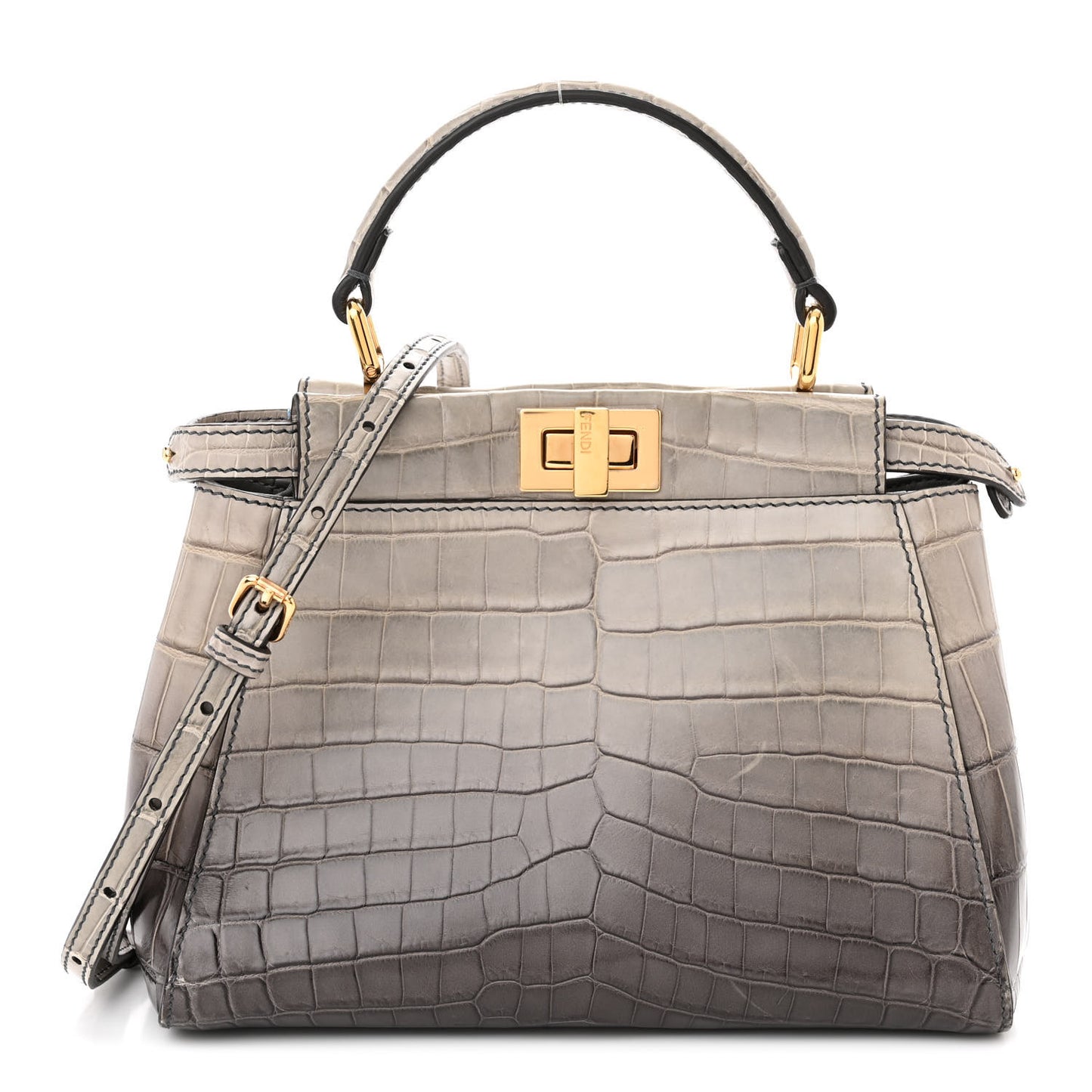 Shiny Crocodile Shiny Nappa Degrade Mini Peekaboo Iconic Satchel Grey