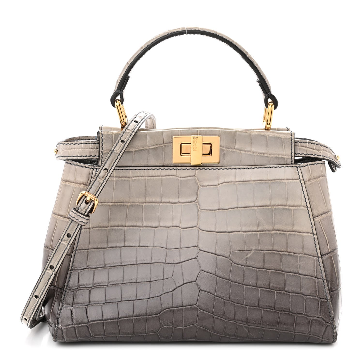 Fendi Shiny Crocodile Shiny Nappa Degrade Mini Peekaboo Iconic Satchel Grey 1 of 12