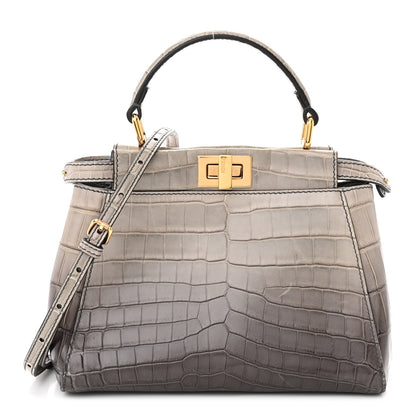Fendi Shiny Crocodile Shiny Nappa Degrade Mini Peekaboo Iconic Satchel Grey 1 of 12