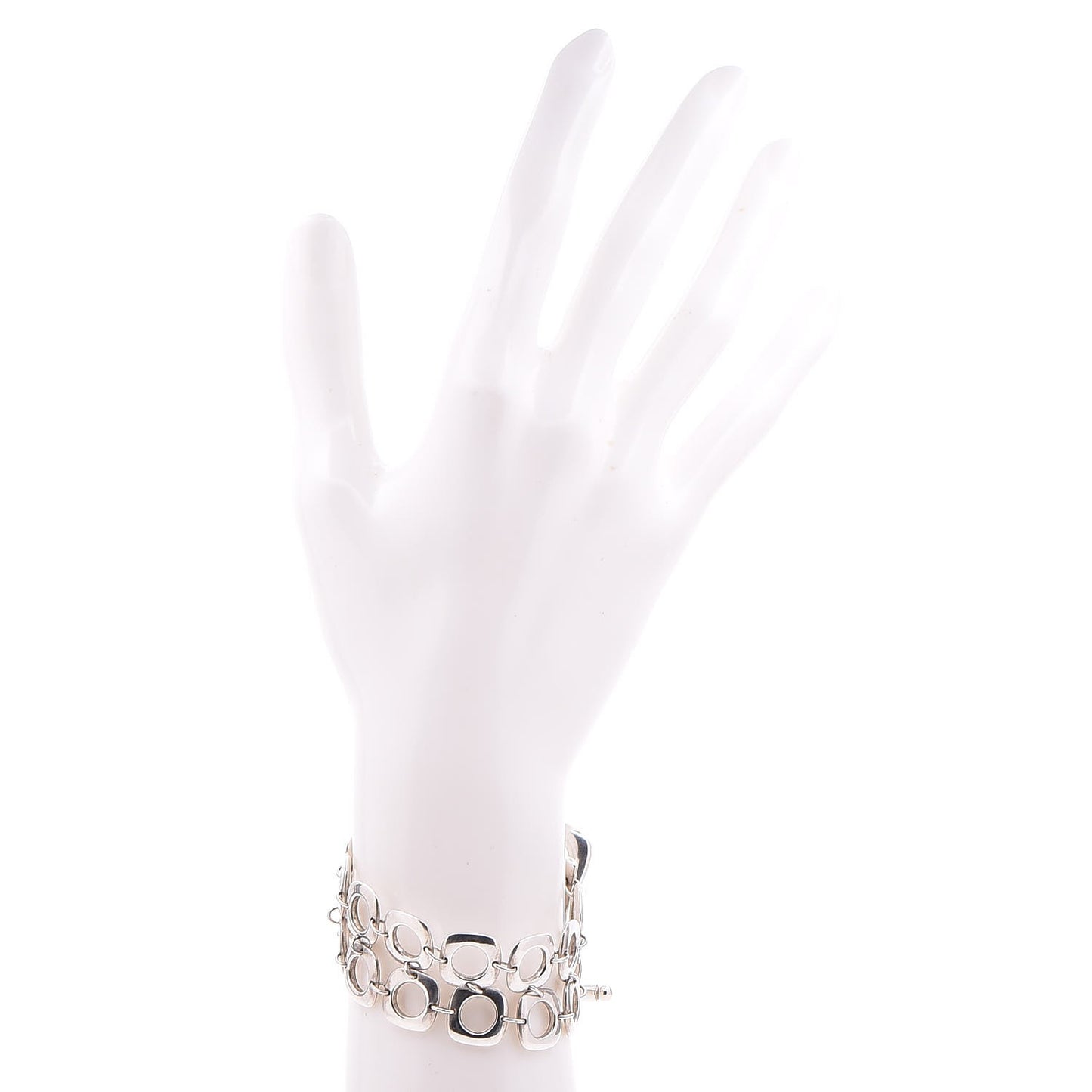 Sterling Silver Double Cushion Square Link Toggle Bracelet