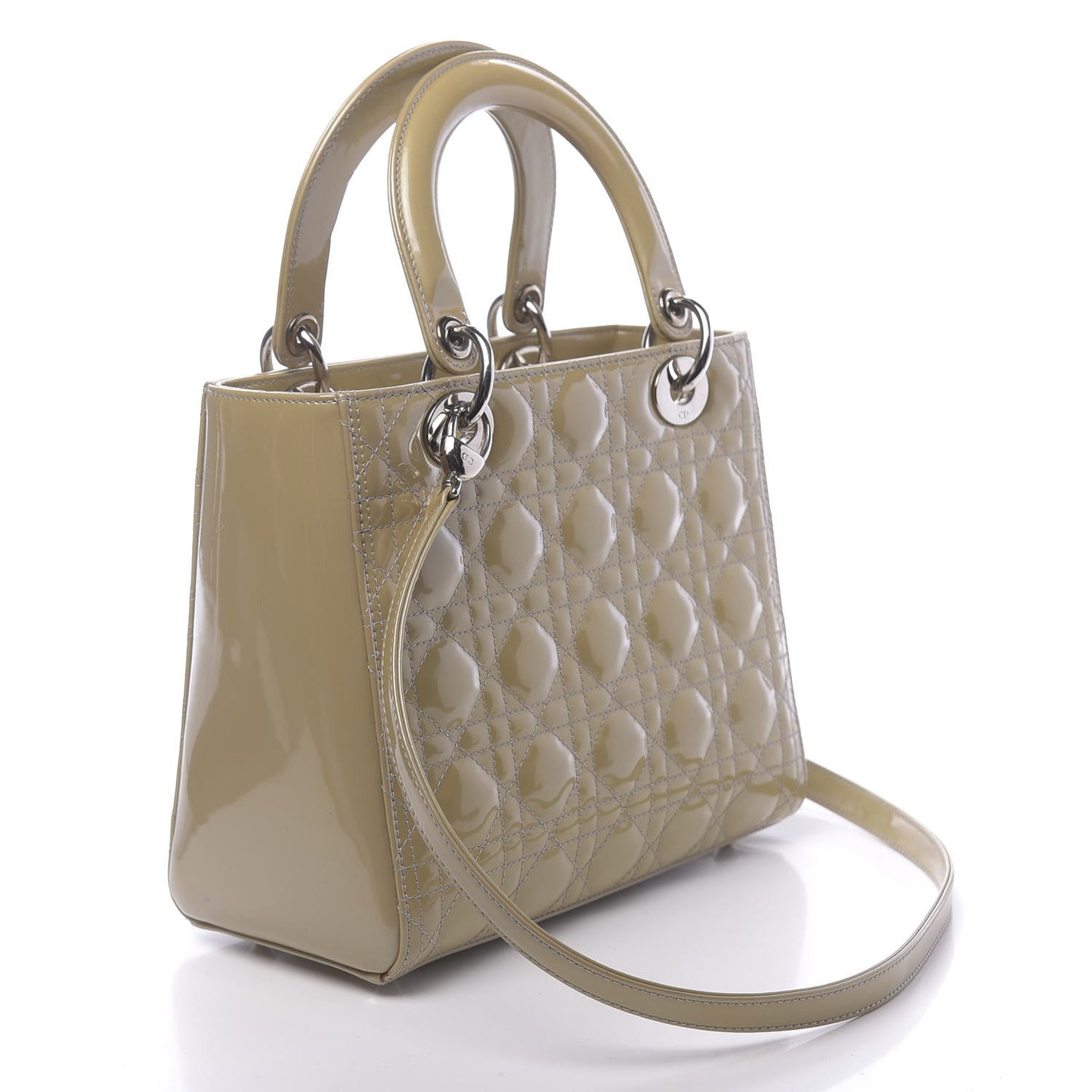 Patent Cannage Medium Lady Dior Beige