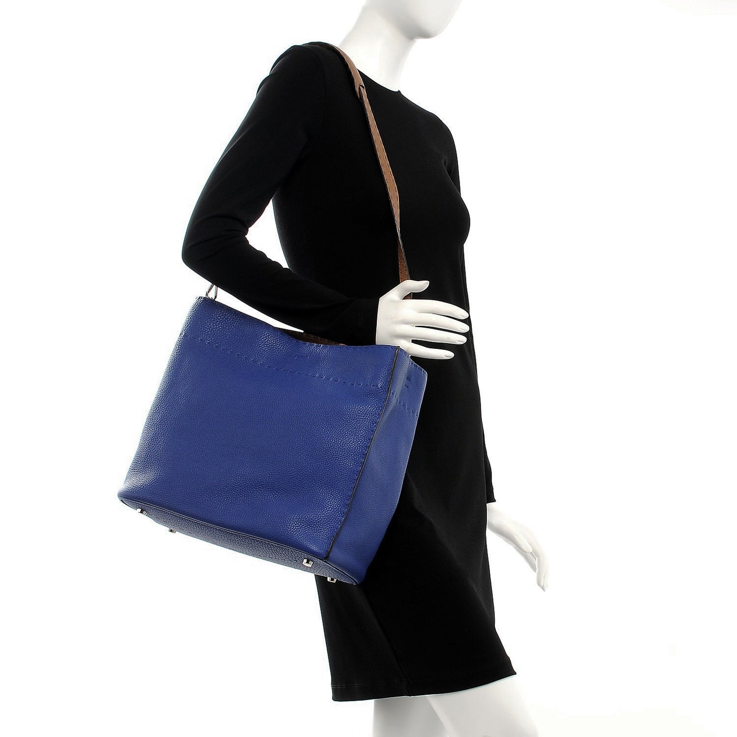 Cuoio Romano Selleria Tri-color Large Anna Bucket Bag Blue Neon
