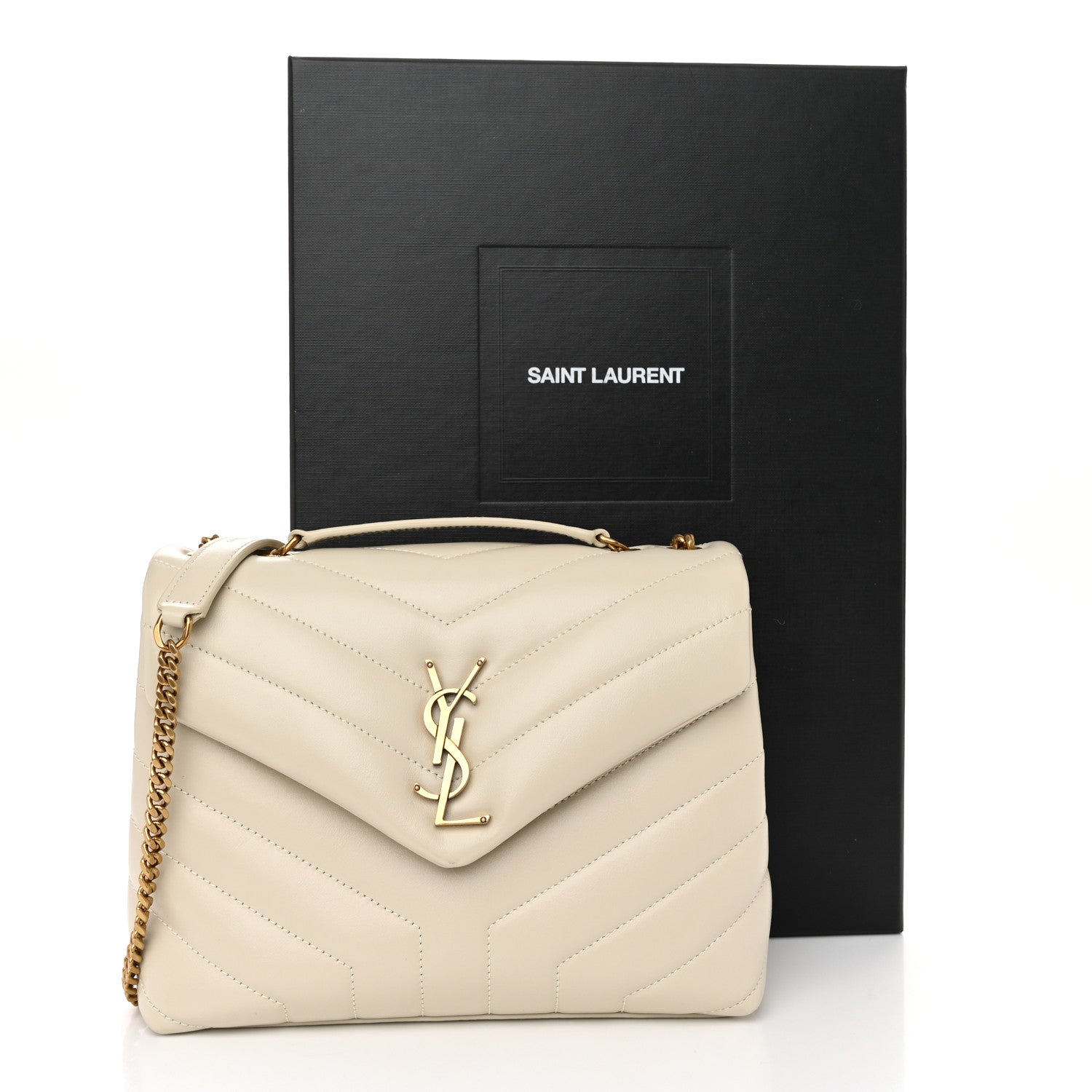 Saint Laurent Calfskin Y Quilted Monogram Small Loulou Chain Satchel Crema Soft 11 of 11