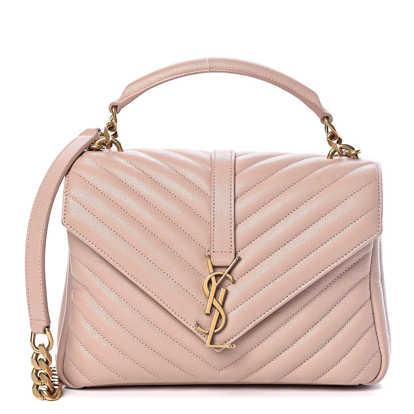 Sheepskin Matelasse Chevron Monogram Medium College Bag Rose Poudre