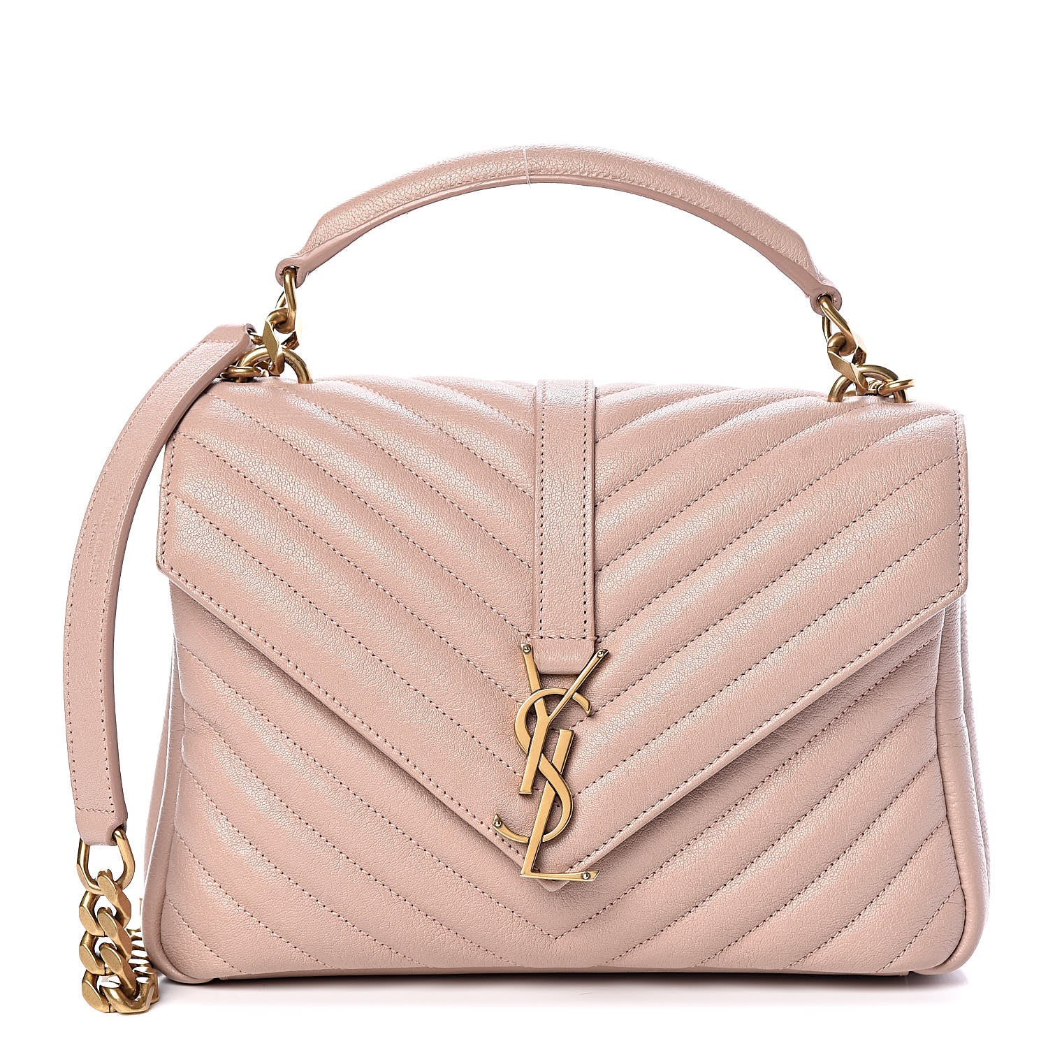 Saint Laurent Sheepskin Matelasse Chevron Monogram Medium College Bag Rose Poudre 1 of 10