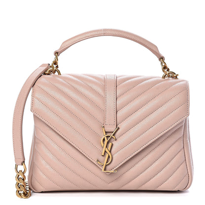 Saint Laurent Sheepskin Matelasse Chevron Monogram Medium College Bag Rose Poudre 1 of 10