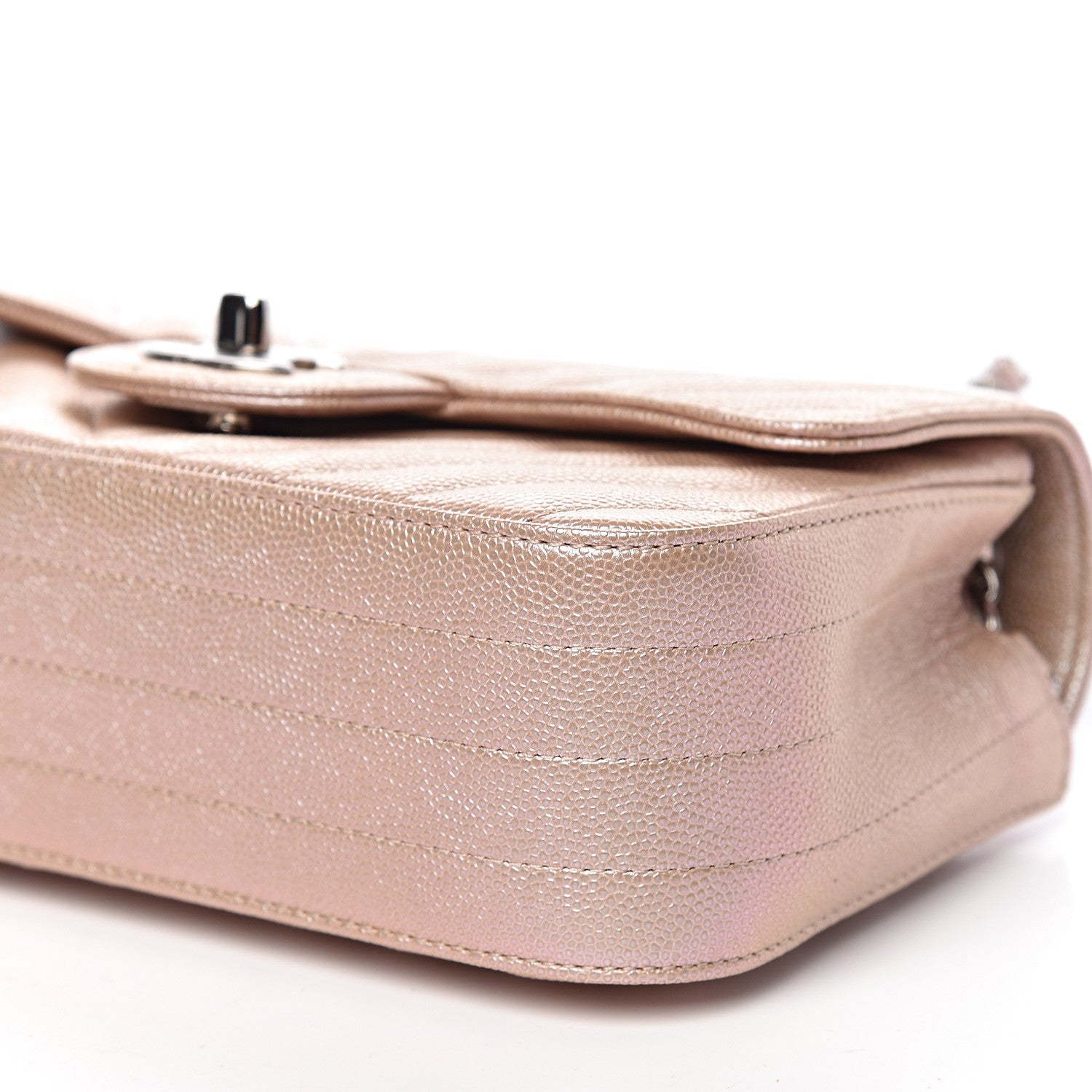 Chanel Iridescent Caviar Chevron Quilted Mini Rectangular Flap Light Gold 9 of 11