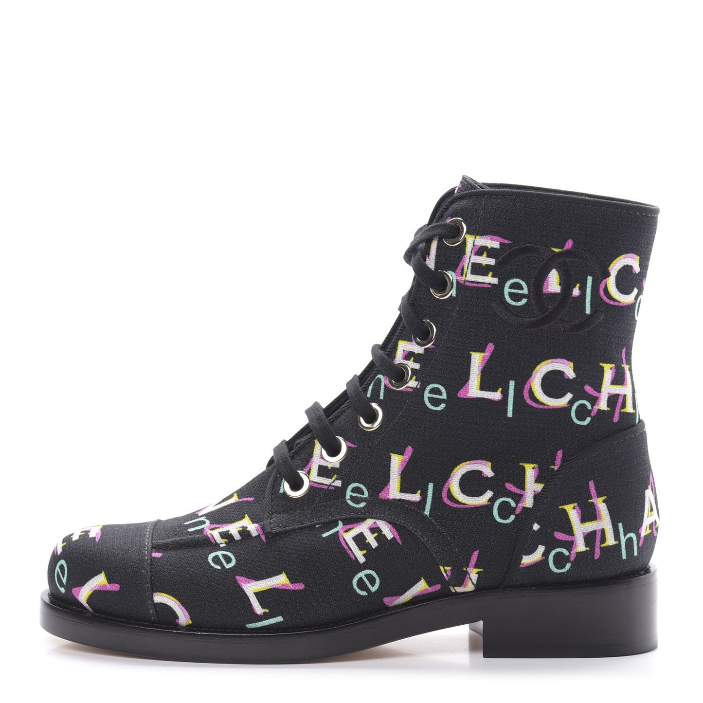 Tweed Lace Up Short Boots 38 Black Ecru Green Red