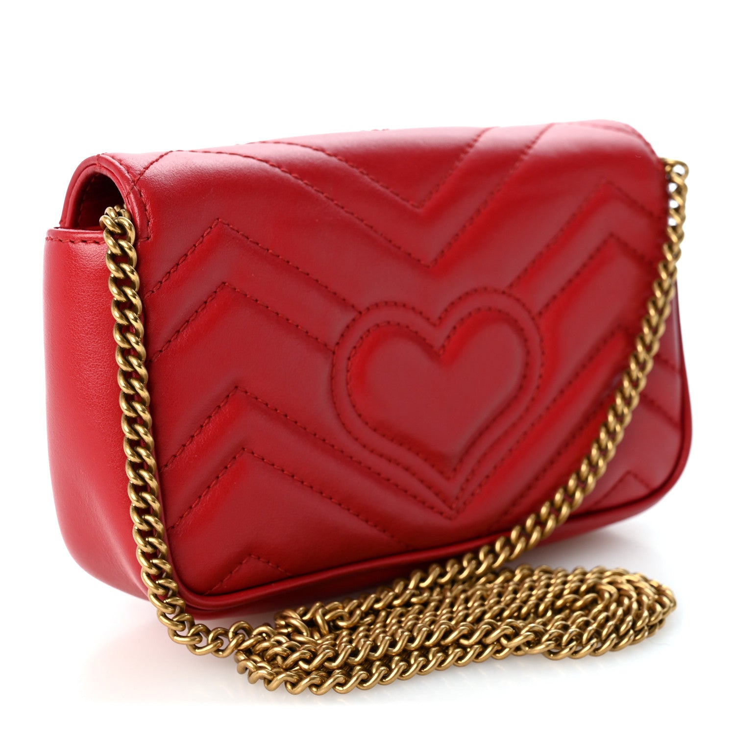Gucci Calfskin Matelasse Super Mini GG Marmont Shoulder Bag Hibiscus Red 3 of 11