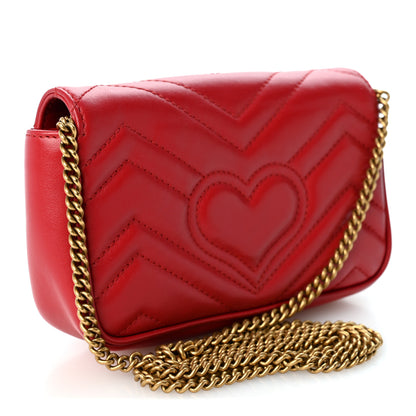 Gucci Calfskin Matelasse Super Mini GG Marmont Shoulder Bag Hibiscus Red 3 of 11
