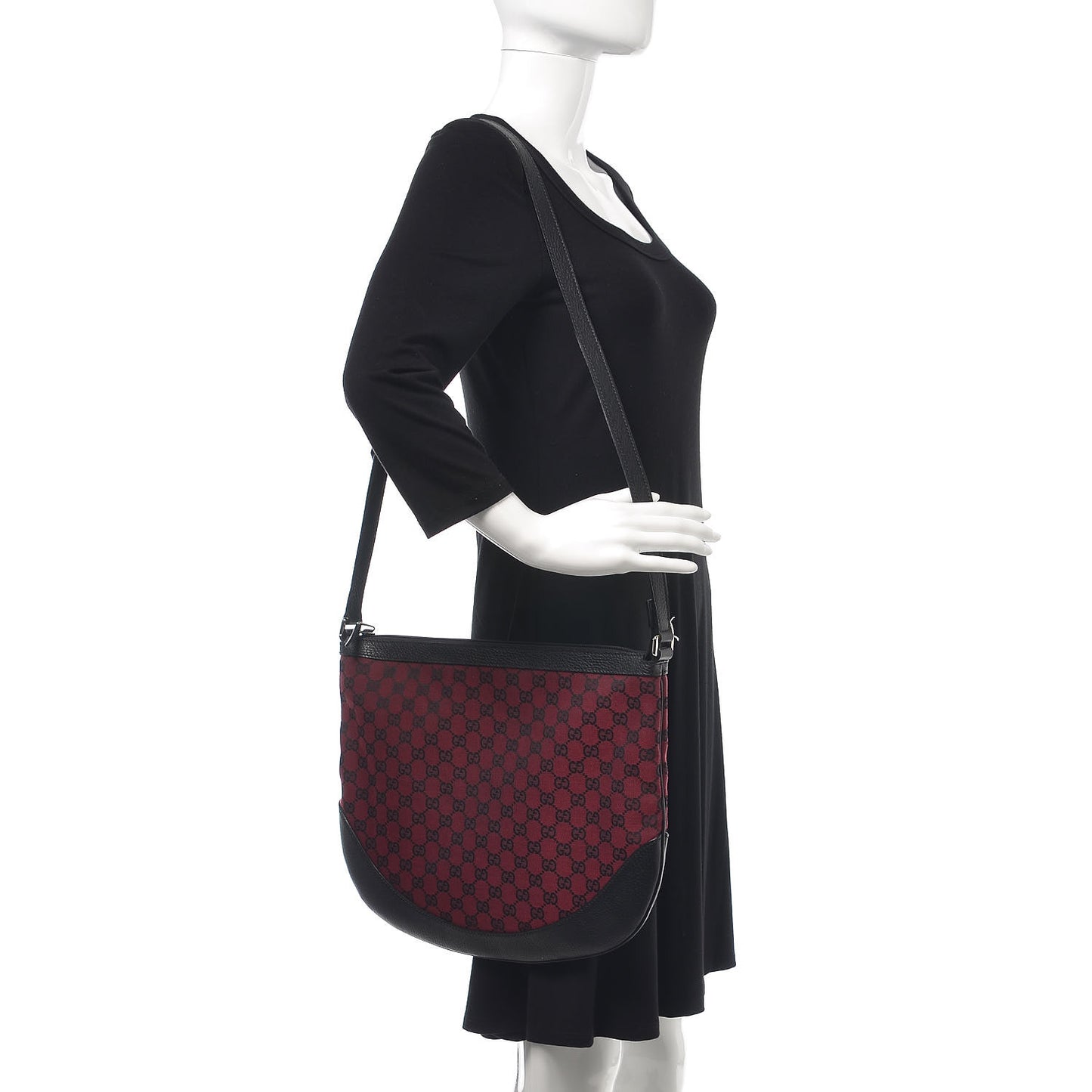 Denim Monogram Large Half Moon Hobo Red