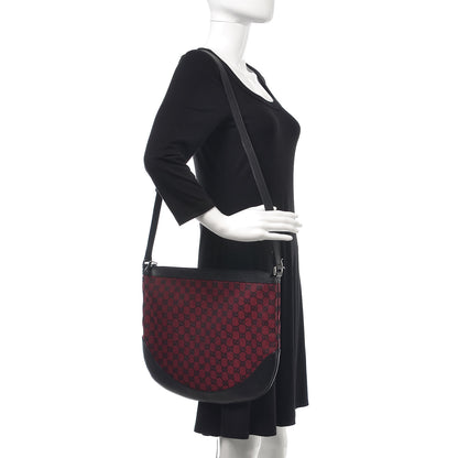 Gucci Denim Monogram Large Half Moon Hobo Red 2 of 7
