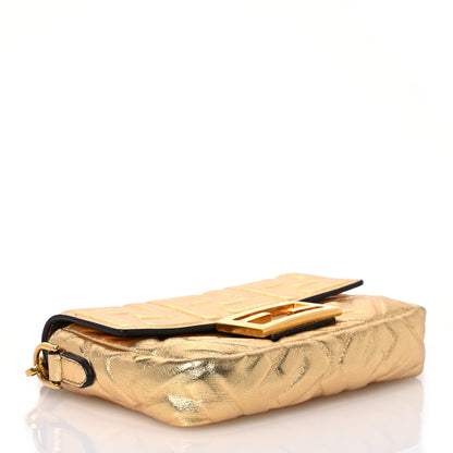 Fendi Vitello Catalan Mirror FF 1974 Embossed Mini Baguette Gold 4 of 14