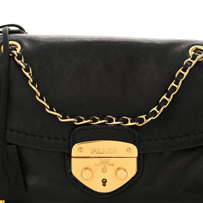 Prada Glace Calf Pushlock Chain Shoulder Bag Black 7 of 12