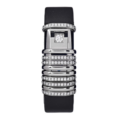 Cartier 18K White Gold Satin Diamond 16mm Declaration Quartz Watch 1 of 8