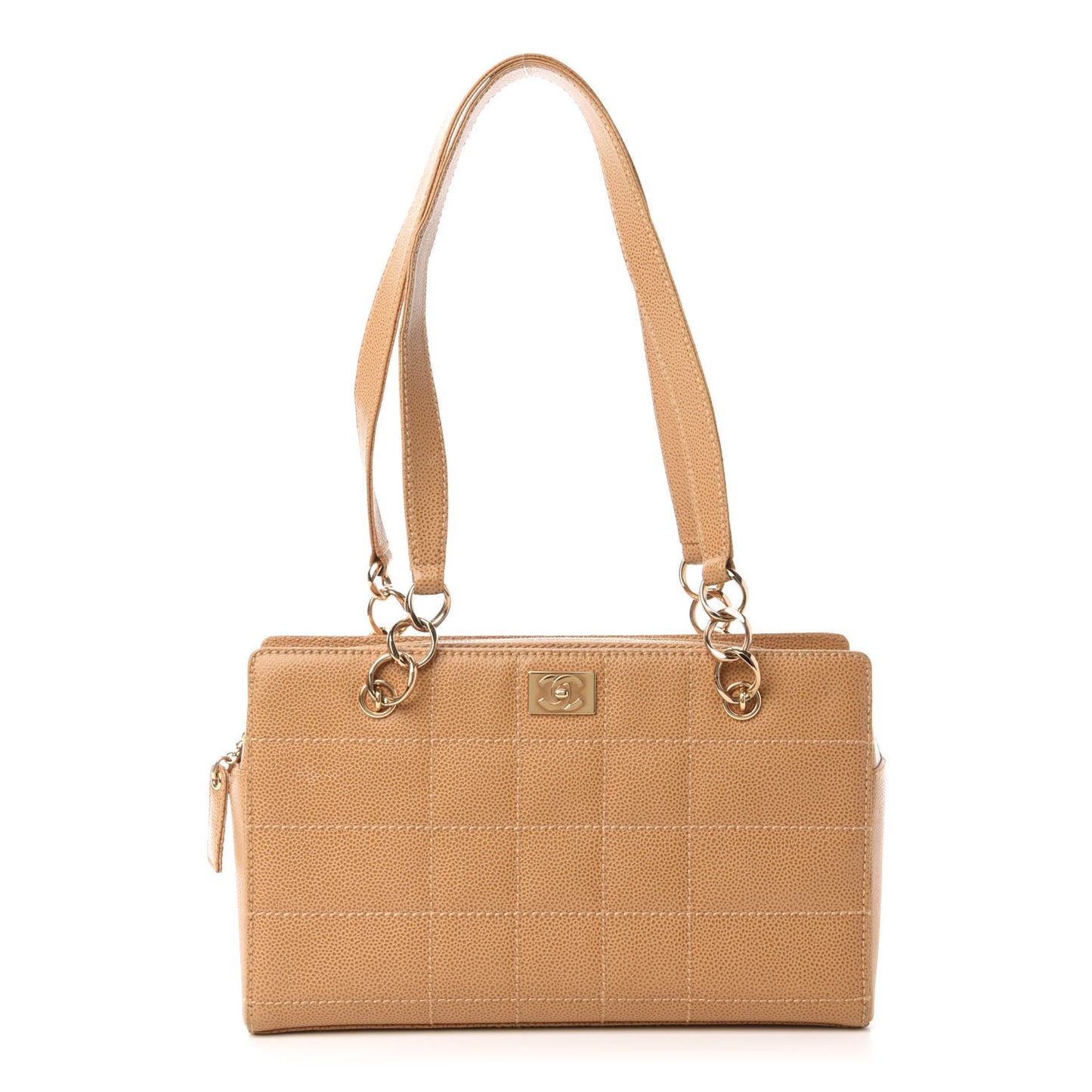 Caviar Chocolate Bar Quilted Shoulder Bag Beige