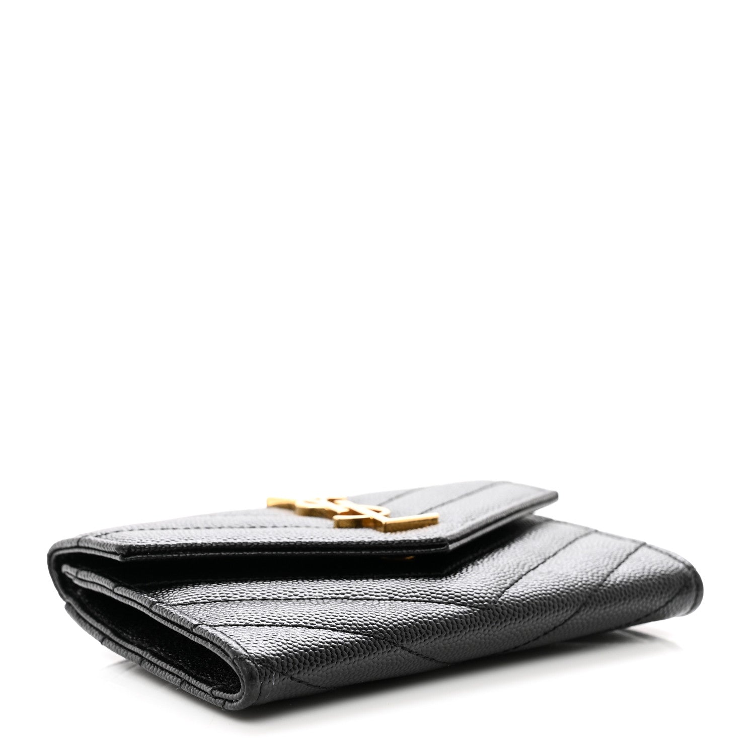 Saint Laurent Grain De Poudre Matelasse Chevron Small Monogram Envelope Wallet Black 4 of 7