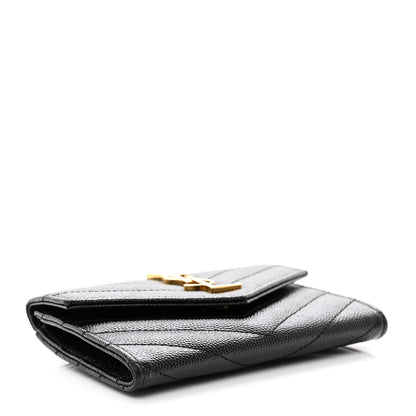 Saint Laurent Grain De Poudre Matelasse Chevron Small Monogram Envelope Wallet Black 4 of 7