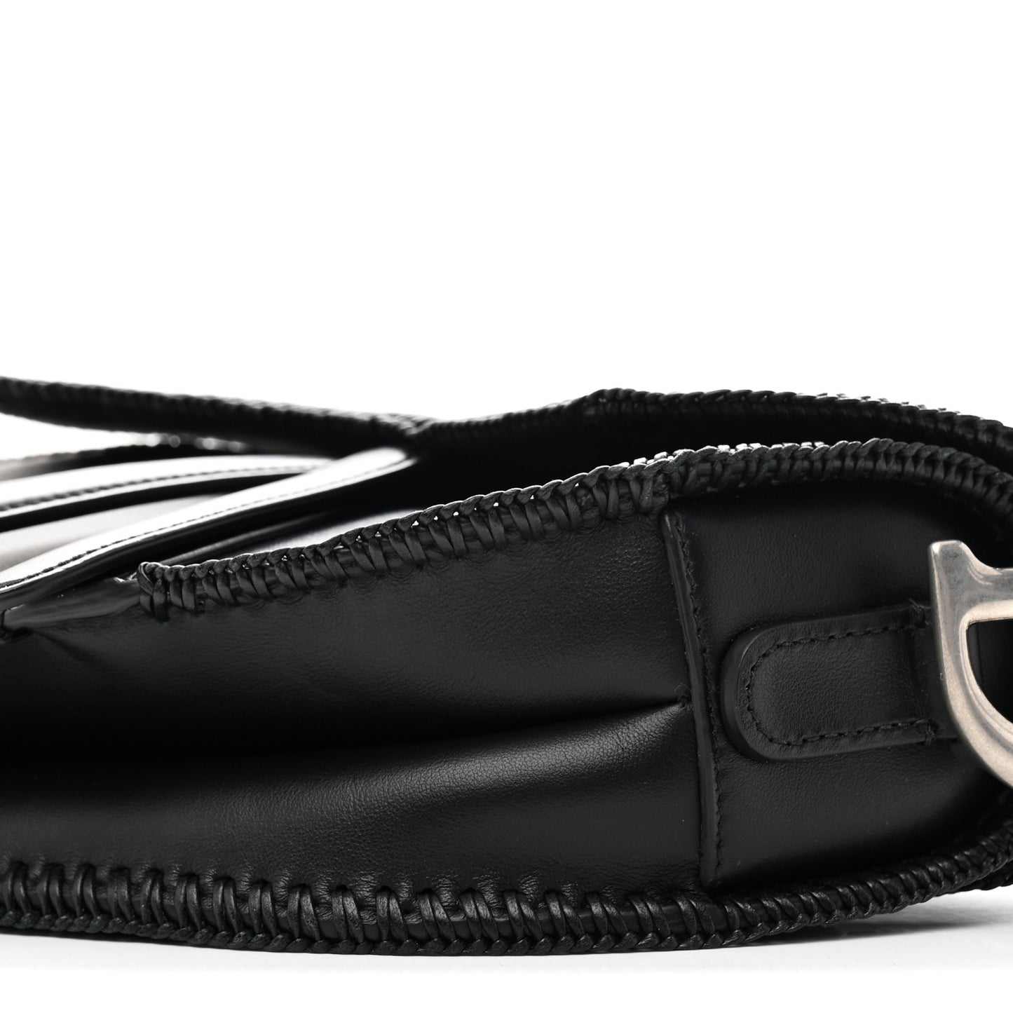 Smooth Calfskin Braided Saddle Bag With Strap Black