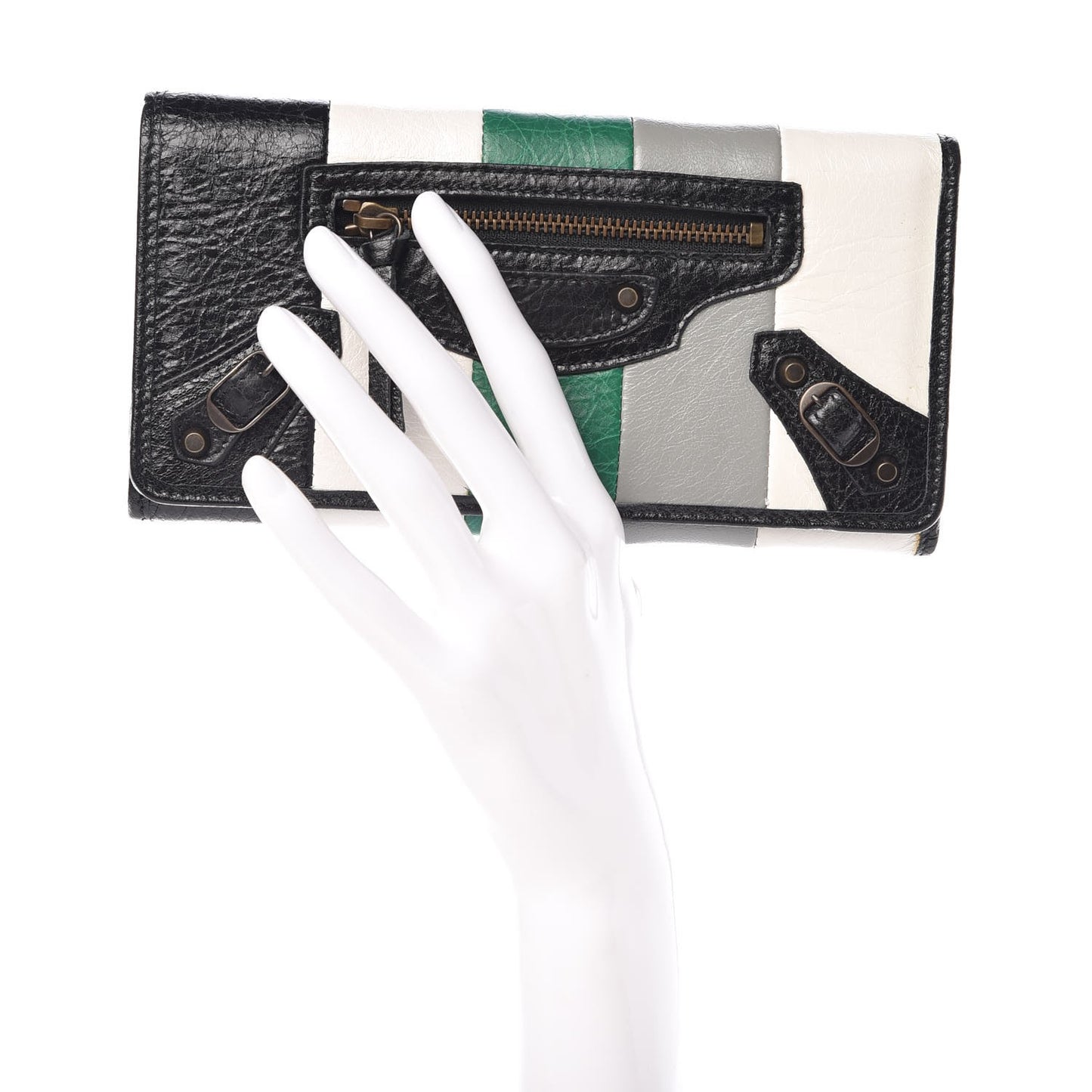 Agneau Arena Multicolore Classic Hardware Money Wallet Green Grey Black