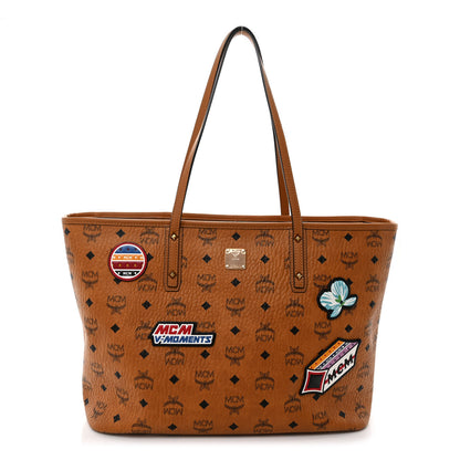 MCM Visetos Medium Anya Essential Victory Patch Shopper Tote Cognac 1 of 9