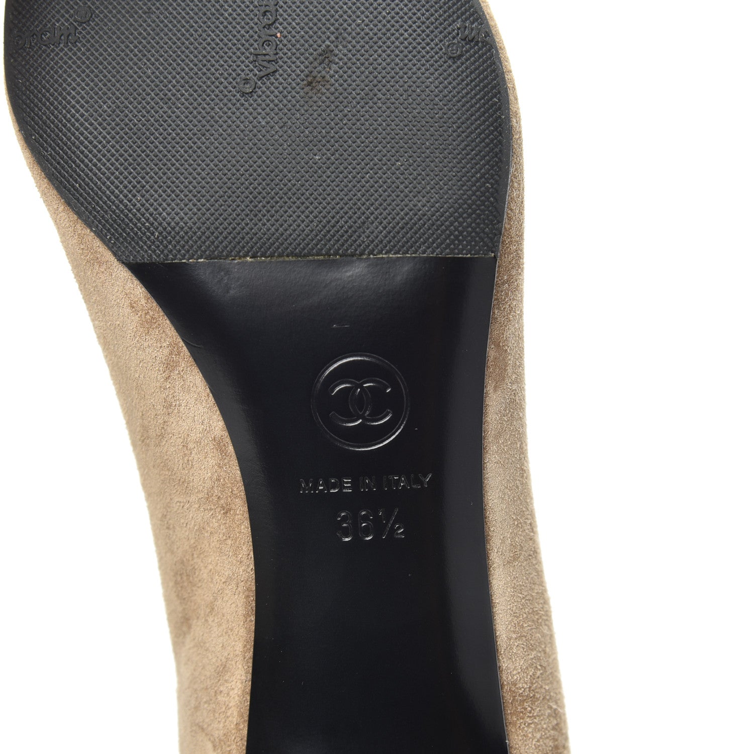 Chanel Kid Suede Grosgrain Cap Toe Pumps 36.5 Beige Black 6 of 7