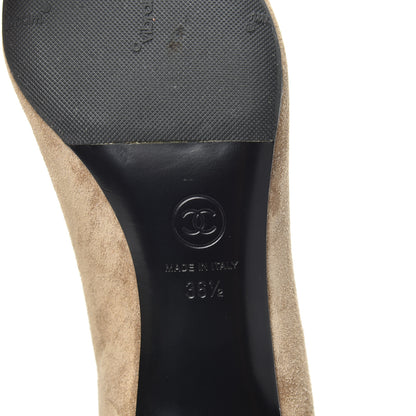 Chanel Kid Suede Grosgrain Cap Toe Pumps 36.5 Beige Black 6 of 7